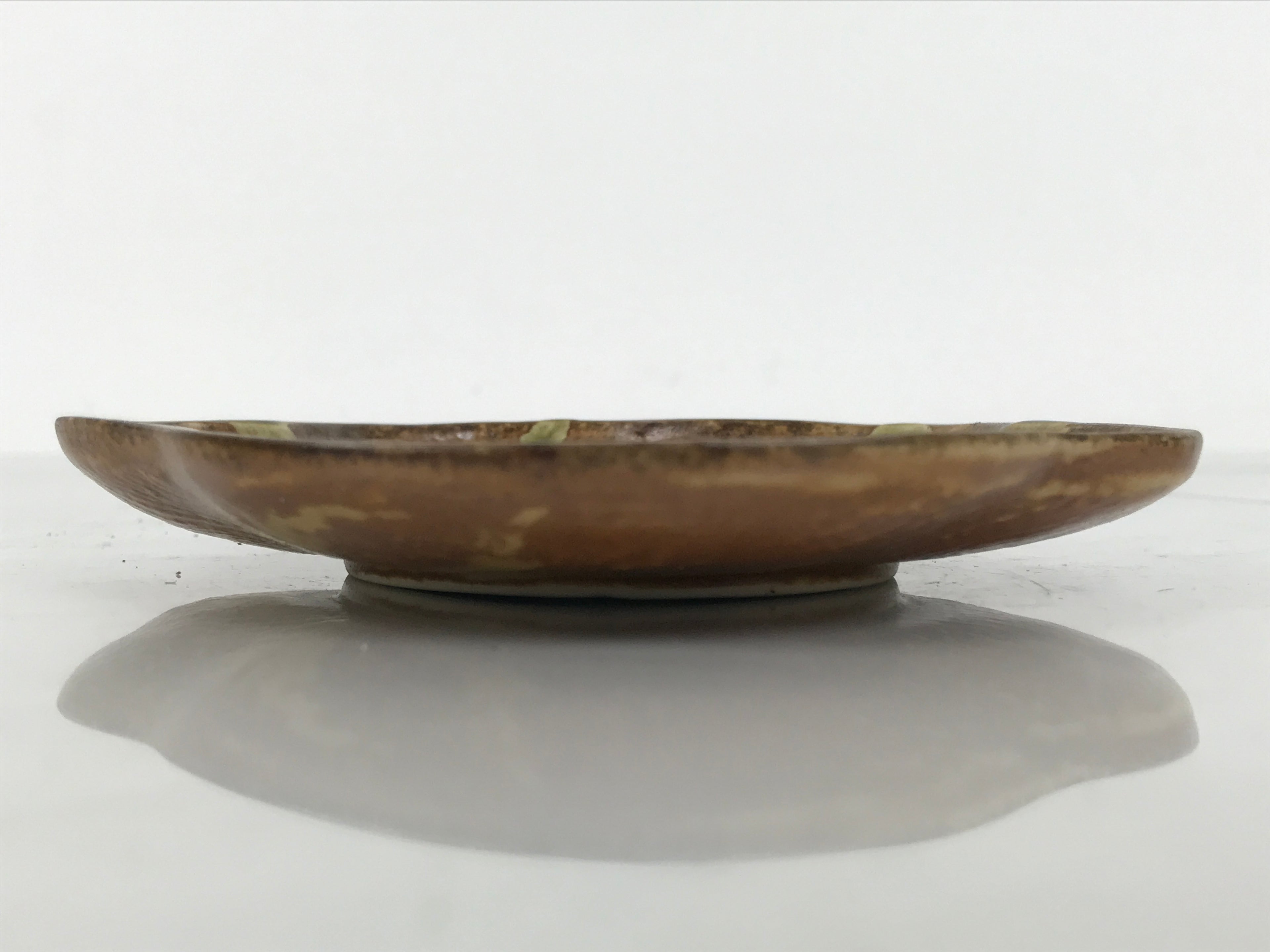 Japanese Oribe Ceramic Small Plate Kozara Pottery Green Brown Plum Blossom Y572