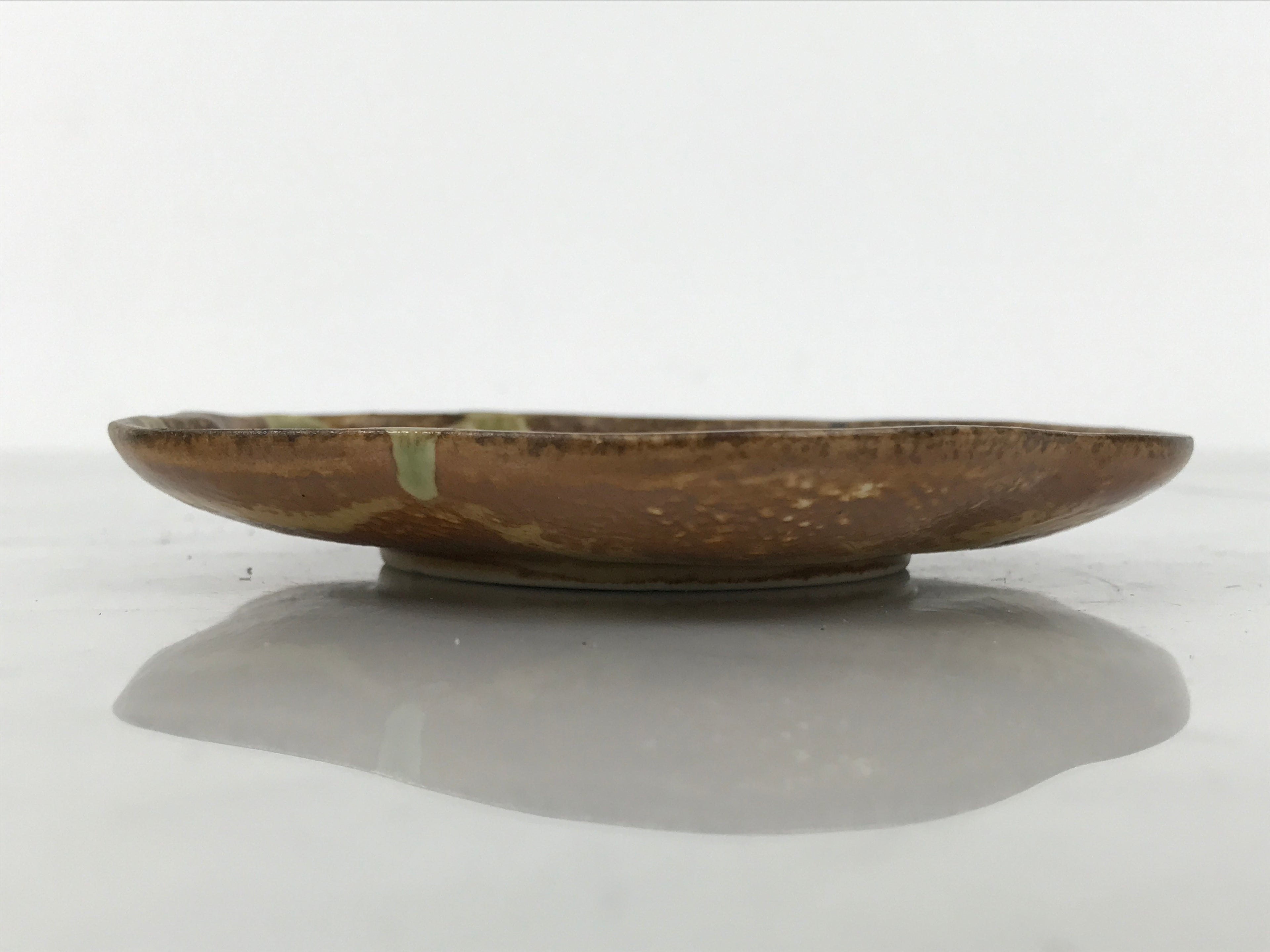 Japanese Oribe Ceramic Small Plate Kozara Pottery Green Brown Plum Blossom Y572