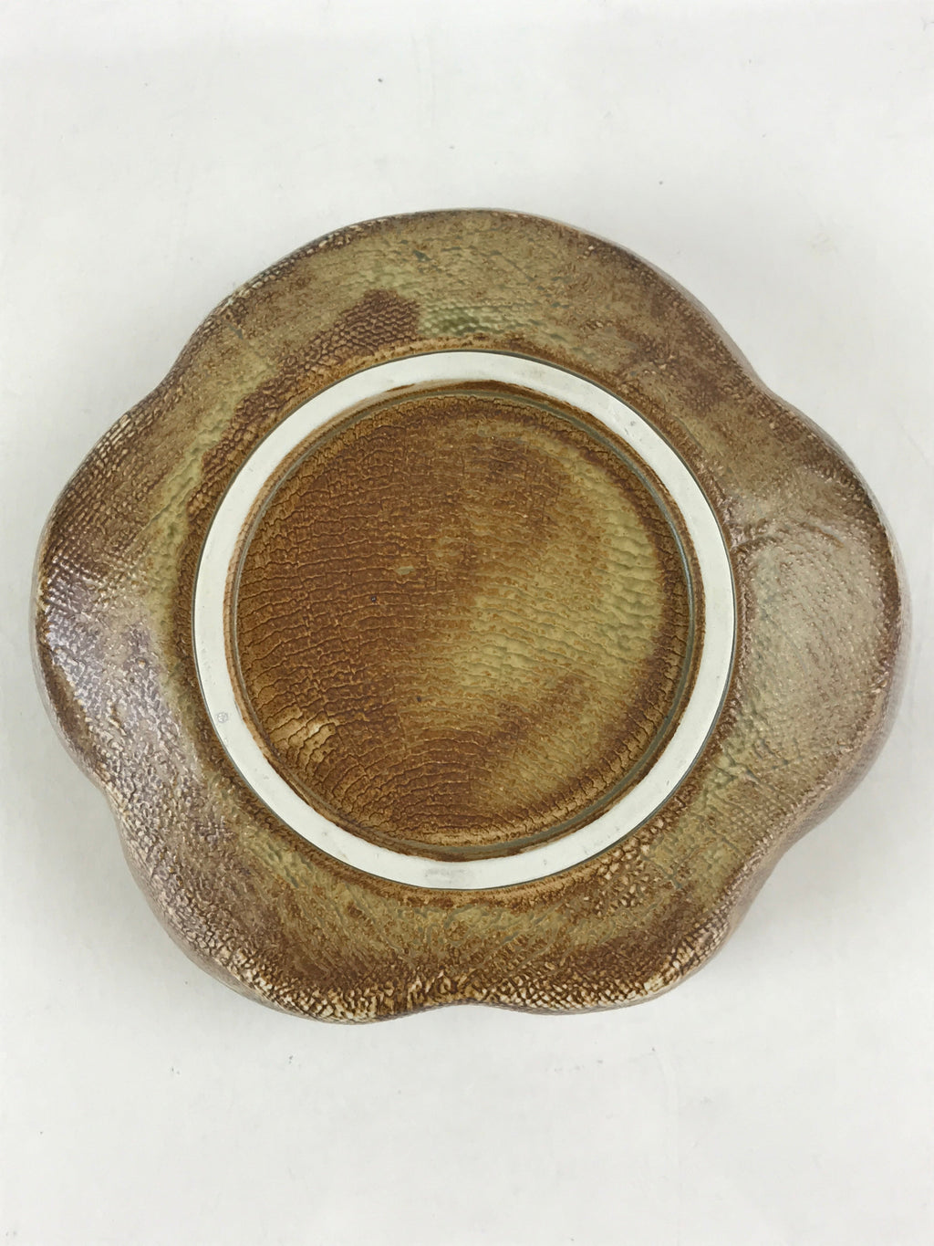 Japanese Oribe Ceramic Snack Bowl Vtg Kashiki Pottery Plum Blossom Brown PY441