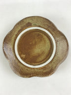 Japanese Oribe Ceramic Snack Bowl Vtg Kashiki Pottery Plum Blossom Brown PY441