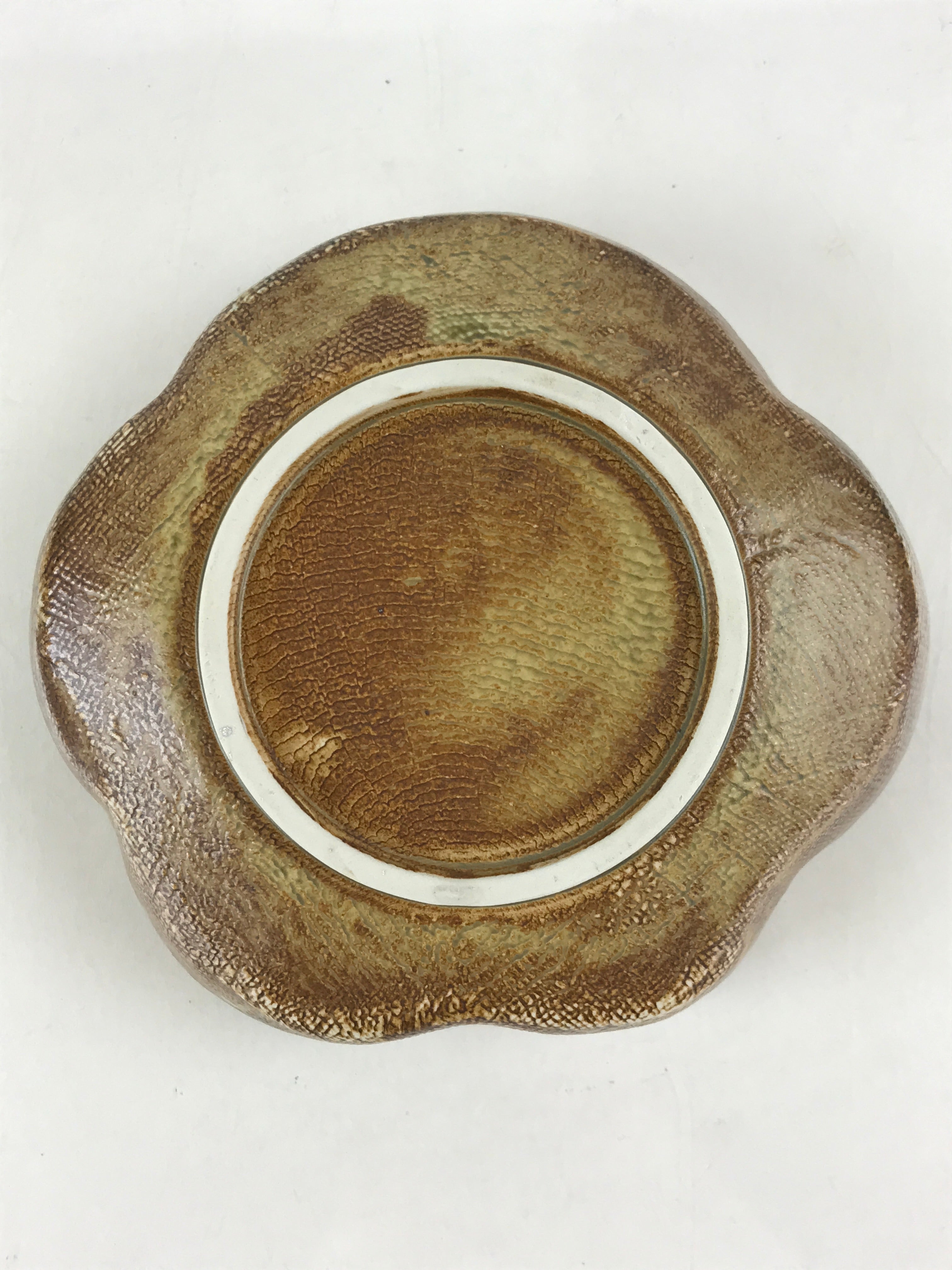 Japanese Oribe Ceramic Snack Bowl Vtg Kashiki Pottery Plum Blossom Brown PY441