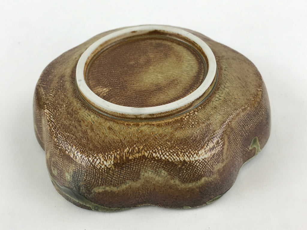 Japanese Oribe Ceramic Snack Bowl Vtg Kashiki Pottery Plum Blossom Brown PY441