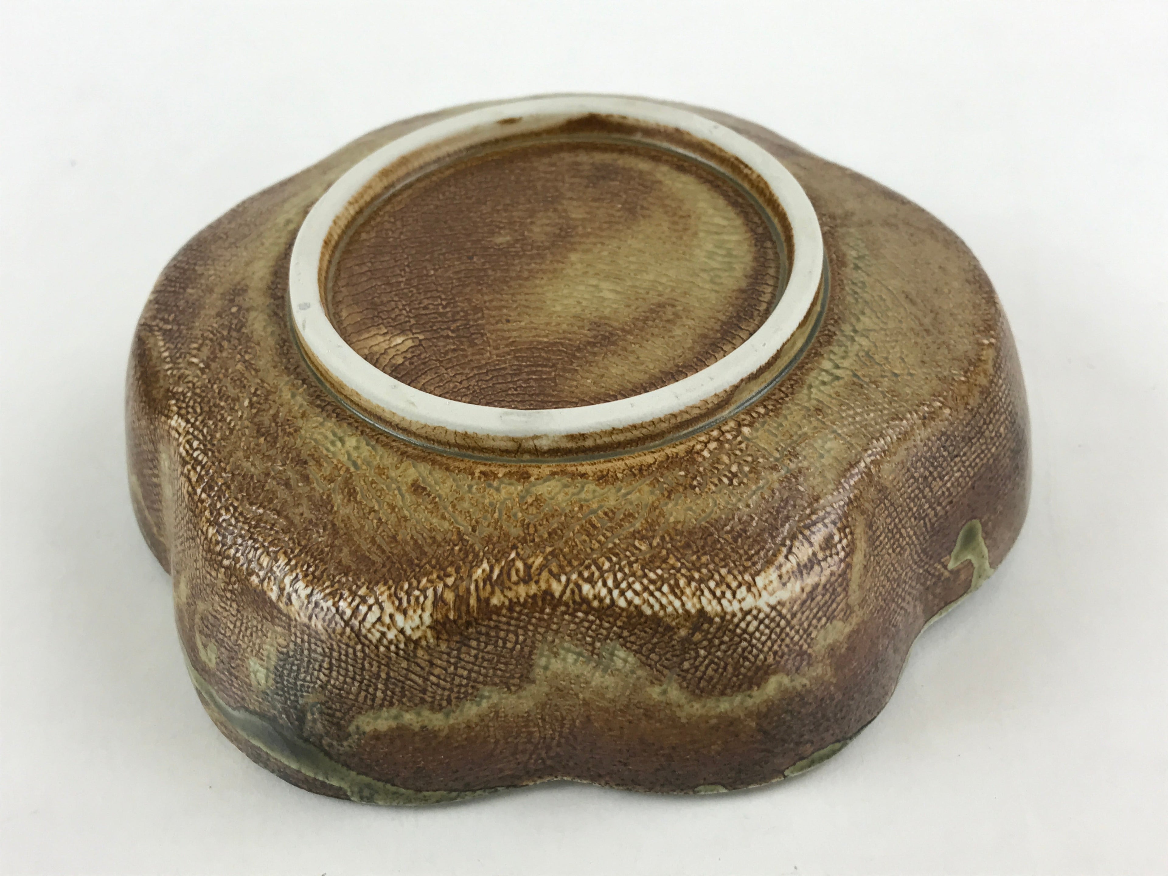 Japanese Oribe Ceramic Snack Bowl Vtg Kashiki Pottery Plum Blossom Brown PY441