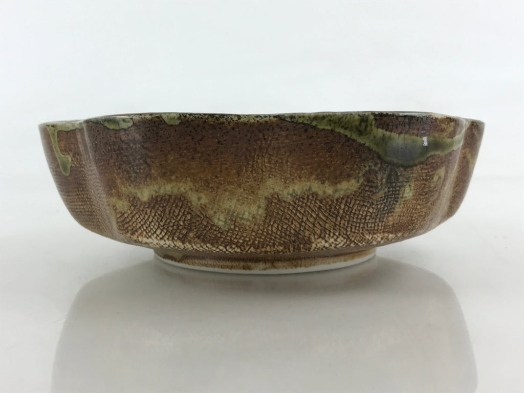 Japanese Oribe Ceramic Snack Bowl Vtg Kashiki Pottery Plum Blossom Brown PY441