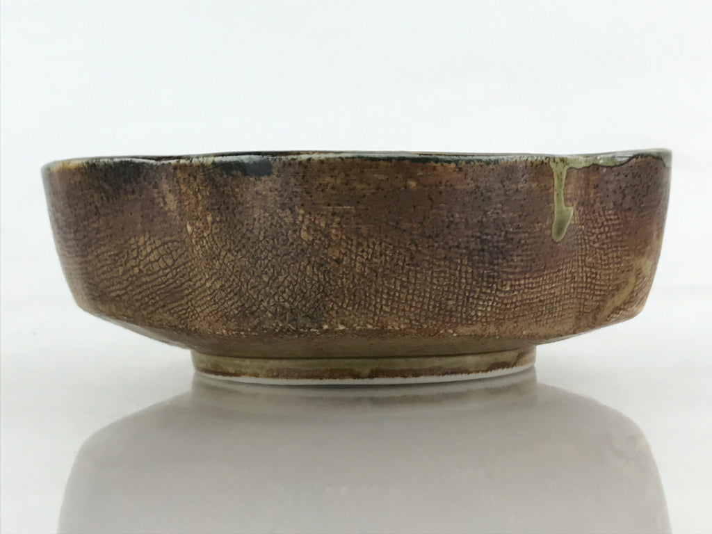 Japanese Oribe Ceramic Snack Bowl Vtg Kashiki Pottery Plum Blossom Brown PY441