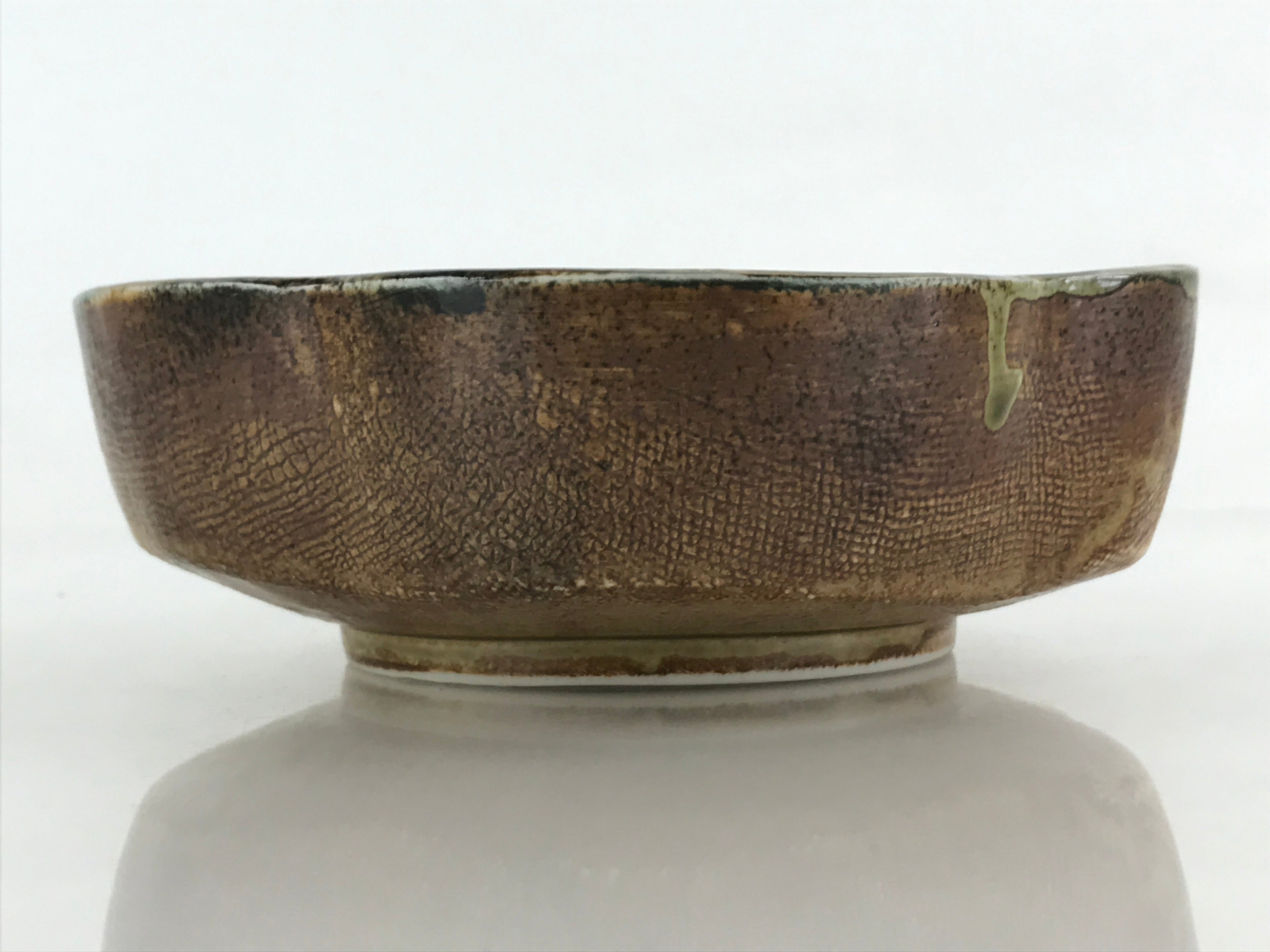 Japanese Oribe Ceramic Snack Bowl Vtg Kashiki Pottery Plum Blossom Brown PY441