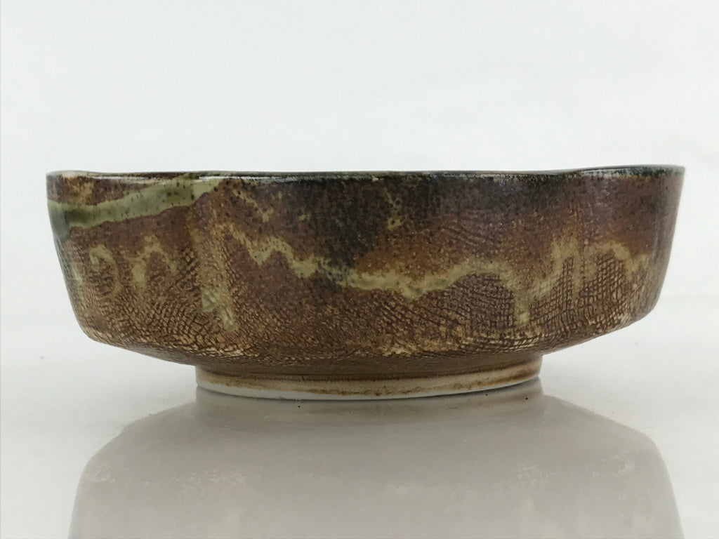 Japanese Oribe Ceramic Snack Bowl Vtg Kashiki Pottery Plum Blossom Brown PY441