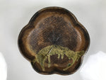 Japanese Oribe Ceramic Snack Bowl Vtg Kashiki Pottery Plum Blossom Brown Y573