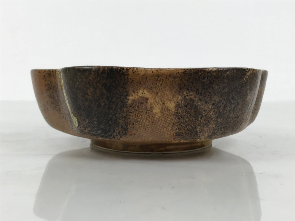 Japanese Oribe Ceramic Snack Bowl Vtg Kashiki Pottery Plum Blossom Brown Y573