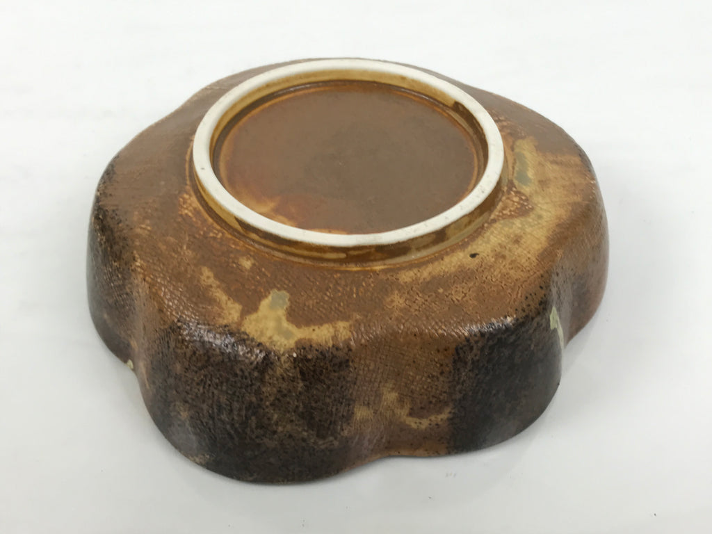 Japanese Oribe Ceramic Snack Bowl Vtg Kashiki Pottery Plum Blossom Brown Y573