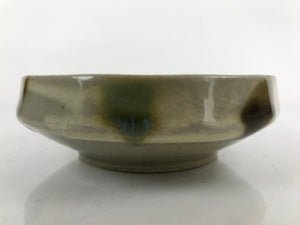 Japanese Oribe Ware Ceramic Bowl Kobachi Vtg Side Dish Beige Green Brown PY988