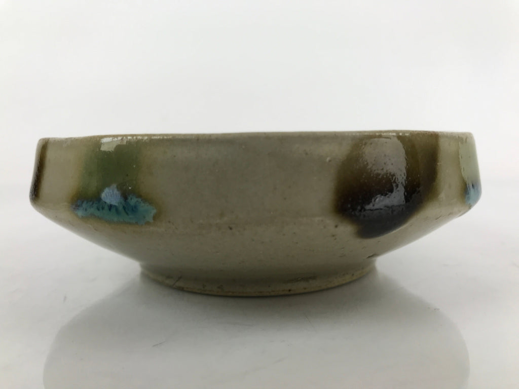 Japanese Oribe Ware Ceramic Bowl Kobachi Vtg Side Dish Beige Green Brown PY988