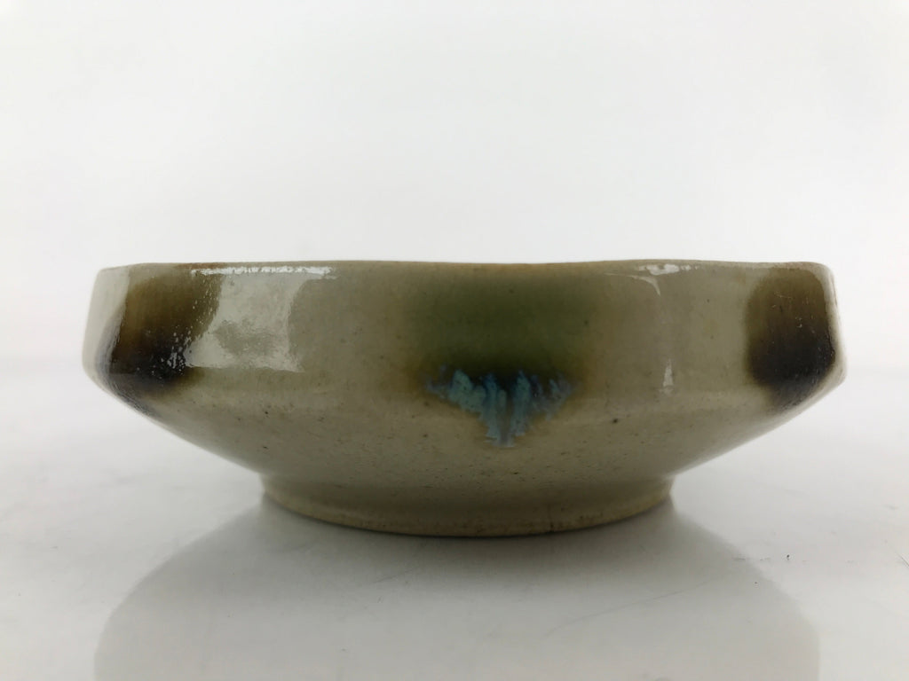 Japanese Oribe Ware Ceramic Bowl Kobachi Vtg Side Dish Beige Green Brown PY989