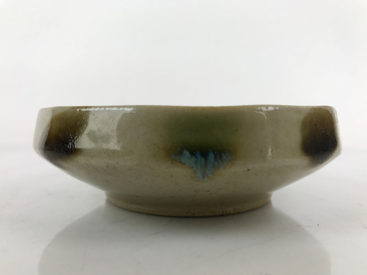 Japanese Oribe Ware Ceramic Bowl Kobachi Vtg Side Dish Beige Green Brown PY989