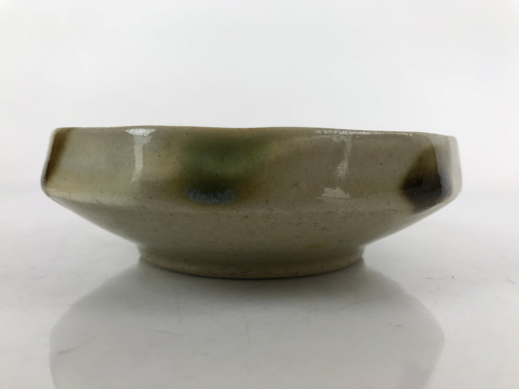 Japanese Oribe Ware Ceramic Bowl Kobachi Vtg Side Dish Beige Green Brown PY989