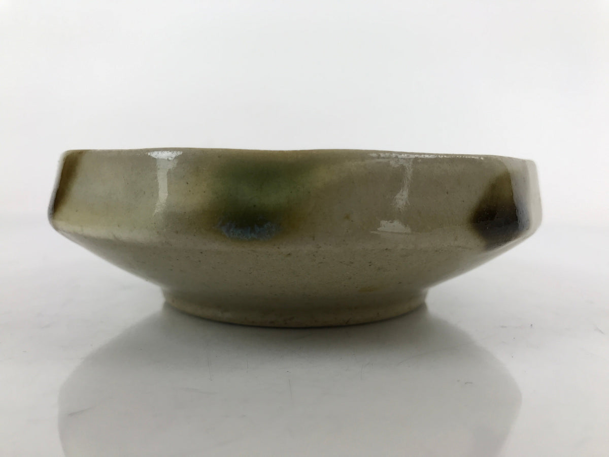 Japanese Oribe Ware Ceramic Bowl Kobachi Vtg Side Dish Beige Green Brown PY989