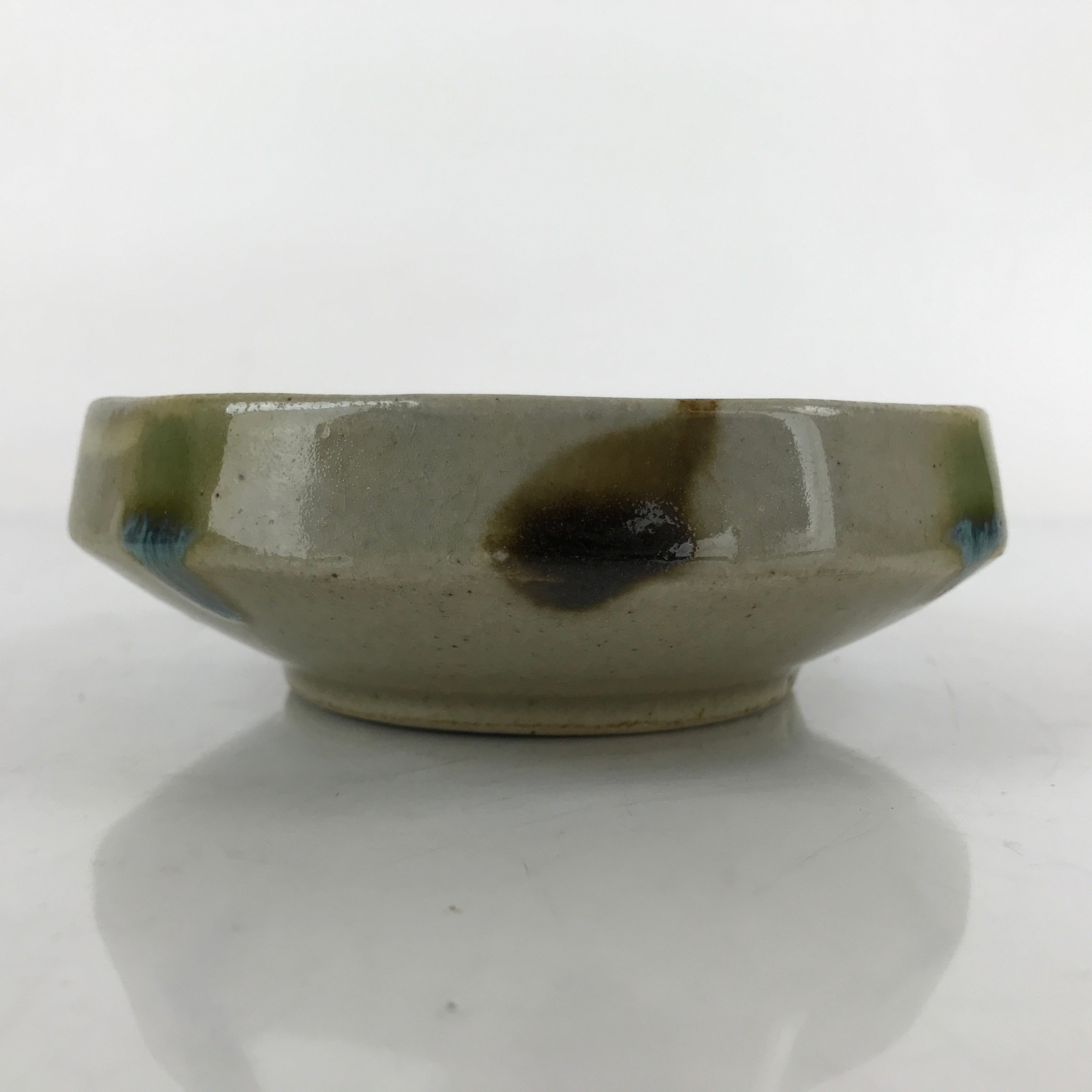 Japanese Oribe Ware Ceramic Bowl Kobachi Vtg Side Dish Beige Green Brown PY990