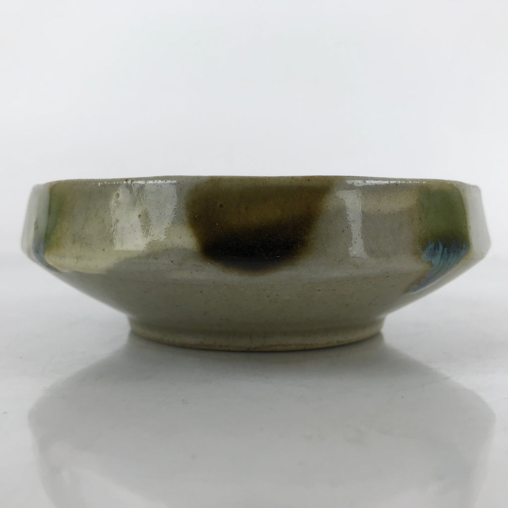 Japanese Oribe Ware Ceramic Bowl Kobachi Vtg Side Dish Beige Green Brown PY990