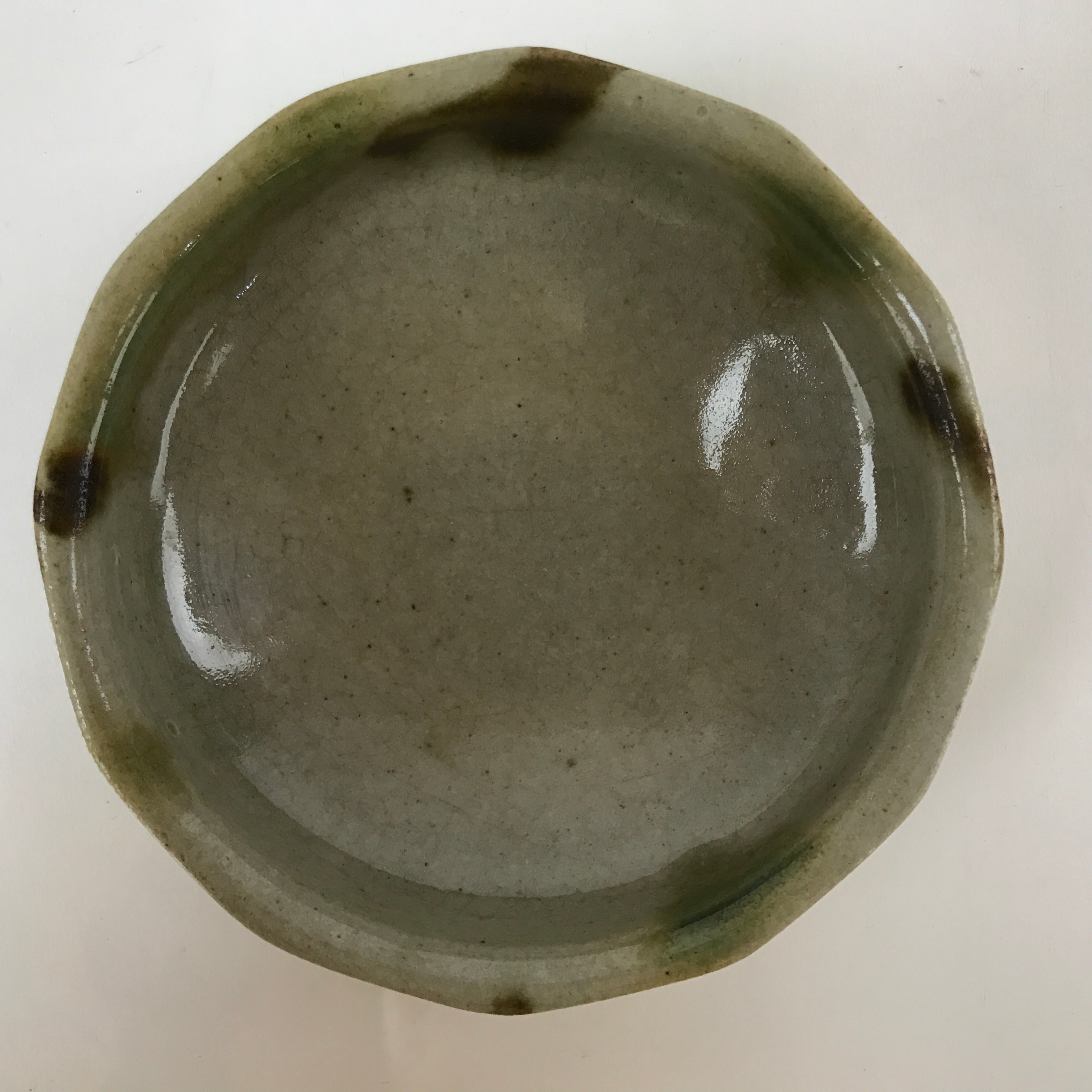 Japanese Oribe Ware Ceramic Bowl Kobachi Vtg Side Dish Beige Green Brown PY991