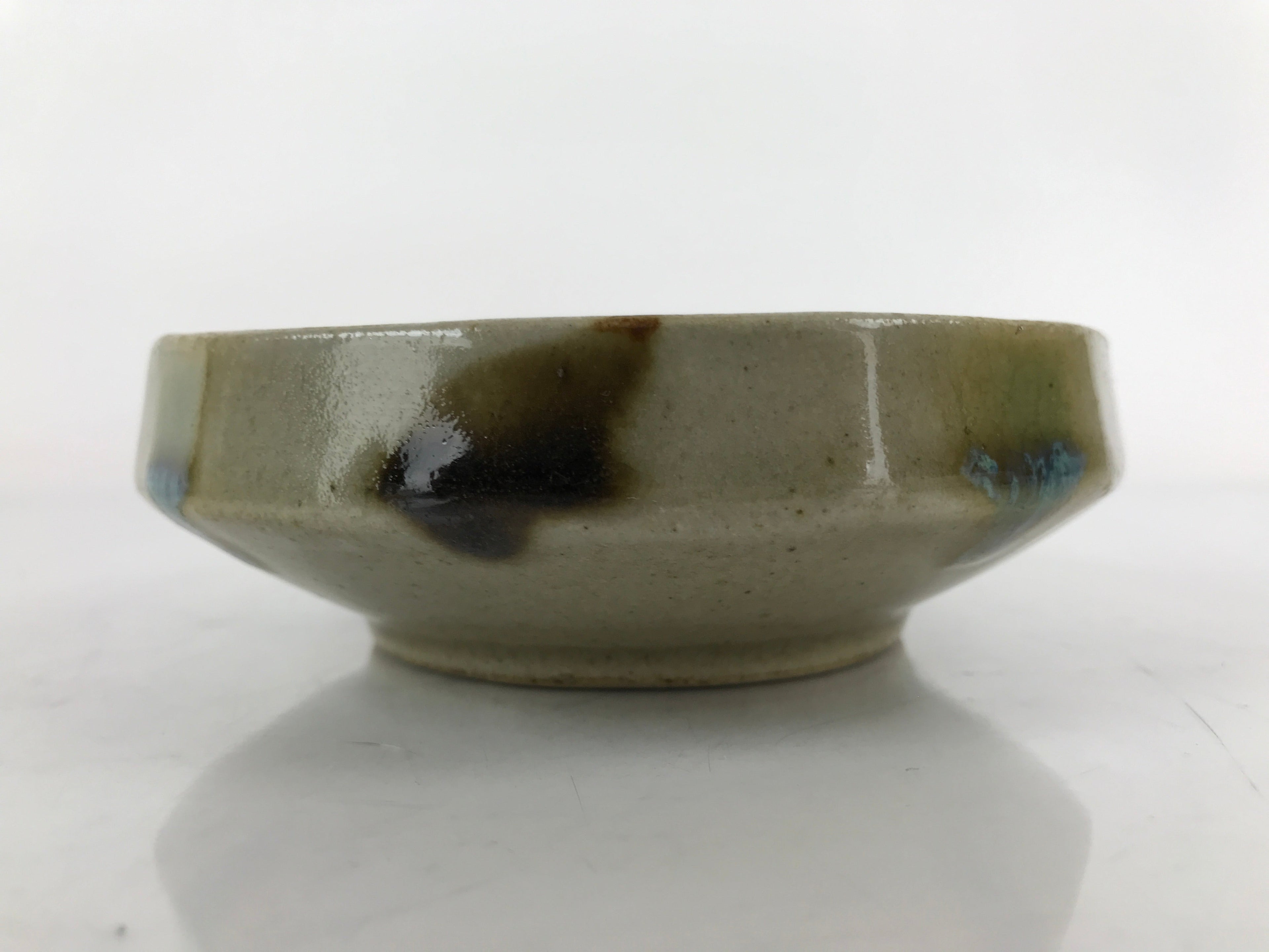 Japanese Oribe Ware Ceramic Bowl Kobachi Vtg Side Dish Beige Green Brown PY992