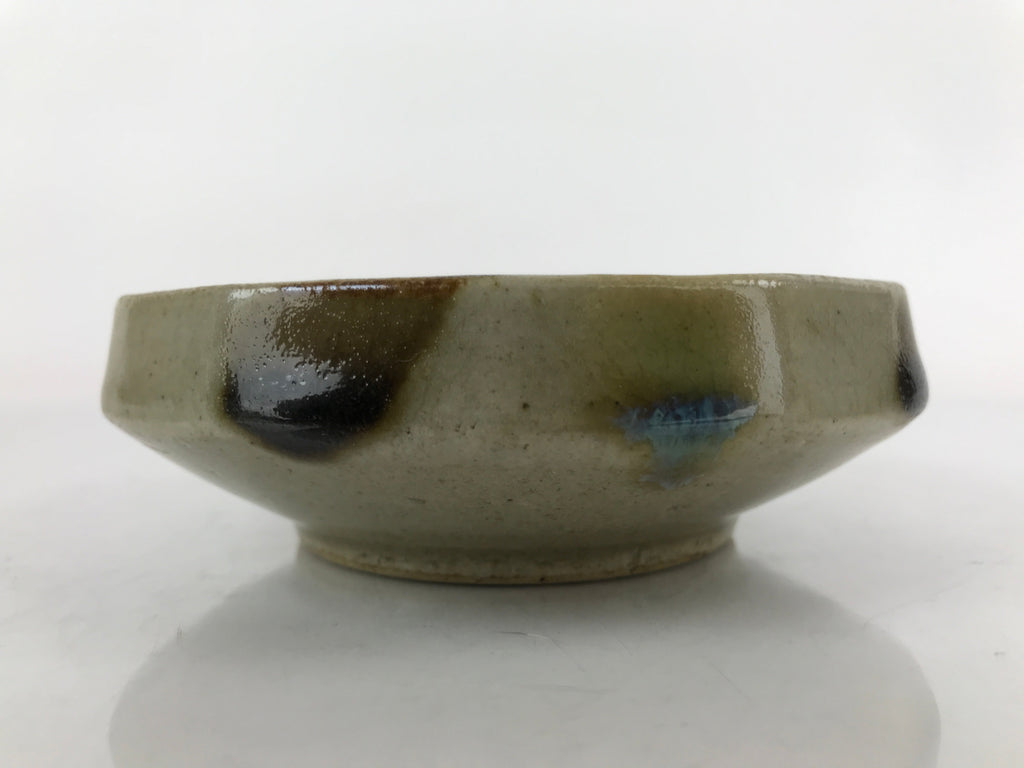 Japanese Oribe Ware Ceramic Bowl Kobachi Vtg Side Dish Beige Green Brown PY992