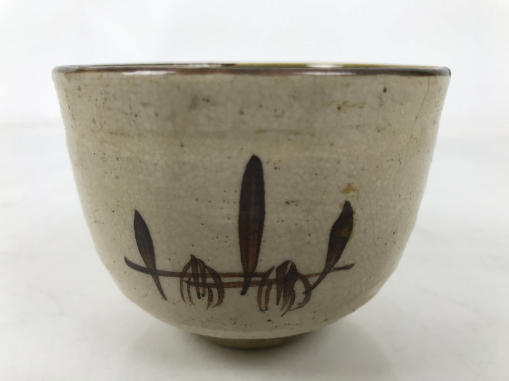 Japanese Oribe Ware Ceramic Yunomi Teacup Vtg Pottery Beige Green Yakimono TC560