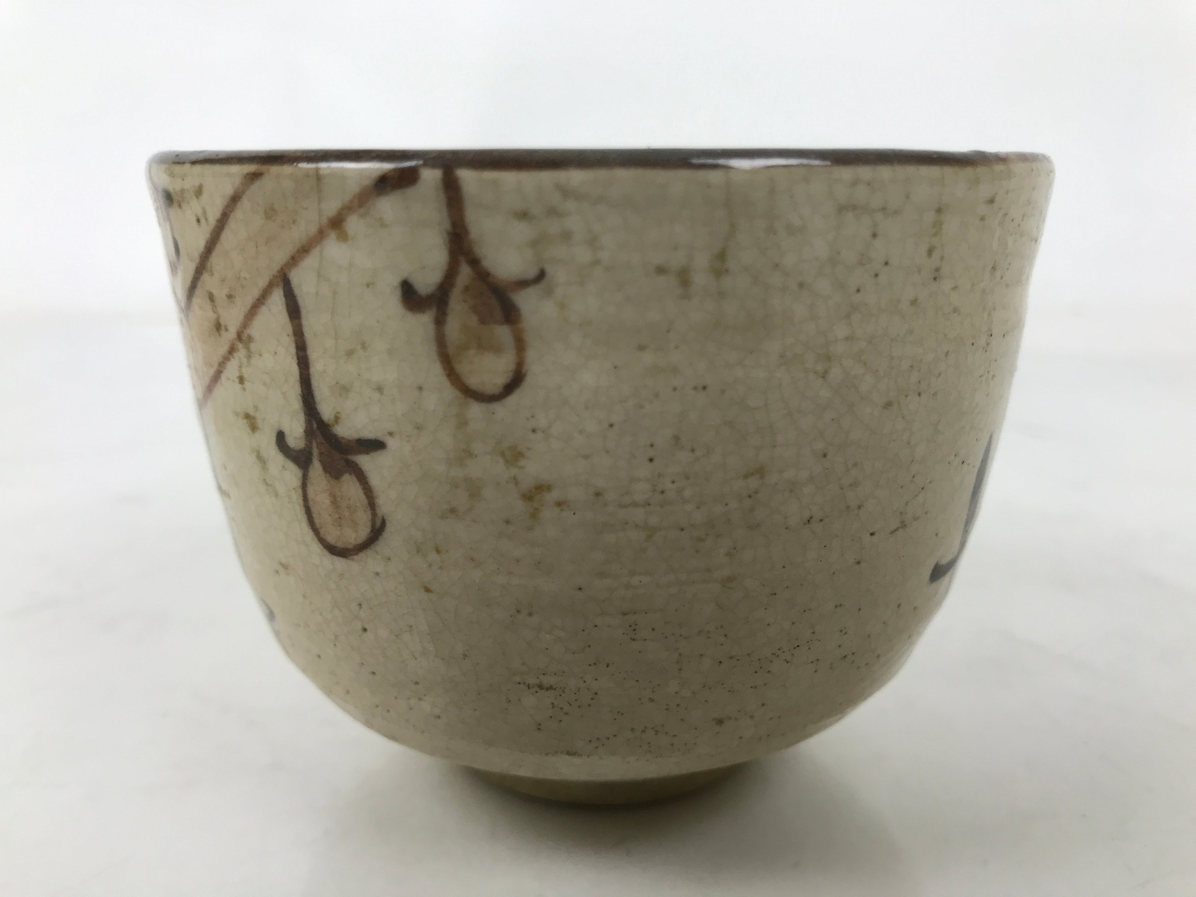 Japanese Oribe Ware Ceramic Yunomi Teacup Vtg Pottery Beige Green Yakimono TC560