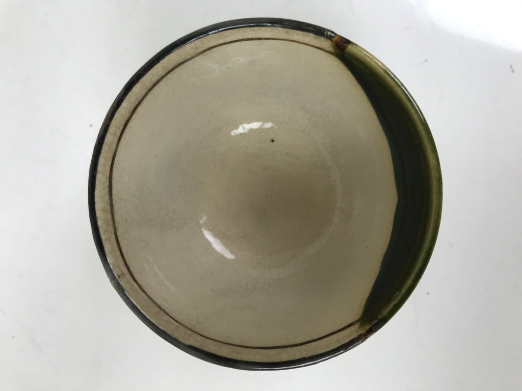 Japanese Oribe Ware Ceramic Yunomi Teacup Vtg Pottery Beige Green Yakimono TC561
