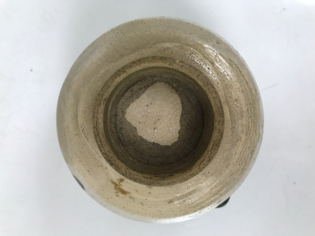 Japanese Oribe Ware Ceramic Yunomi Teacup Vtg Pottery Beige Green Yakimono TC561