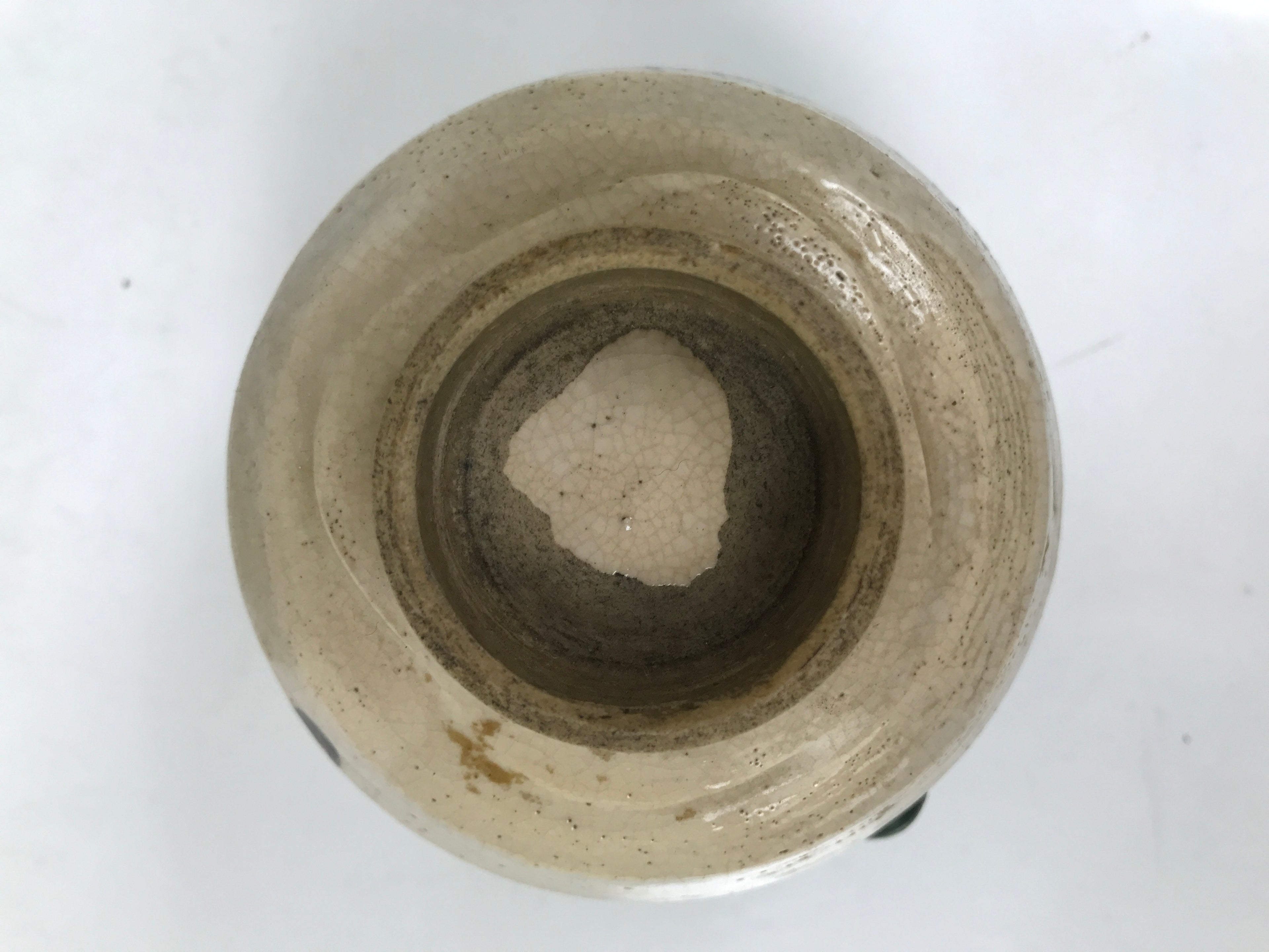 Japanese Oribe Ware Ceramic Yunomi Teacup Vtg Pottery Beige Green Yakimono TC561