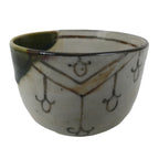 Japanese Oribe Ware Ceramic Yunomi Teacup Vtg Pottery Beige Green Yakimono TC562