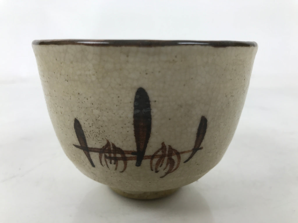 Japanese Oribe Ware Ceramic Yunomi Teacup Vtg Pottery Beige Green Yakimono TC563