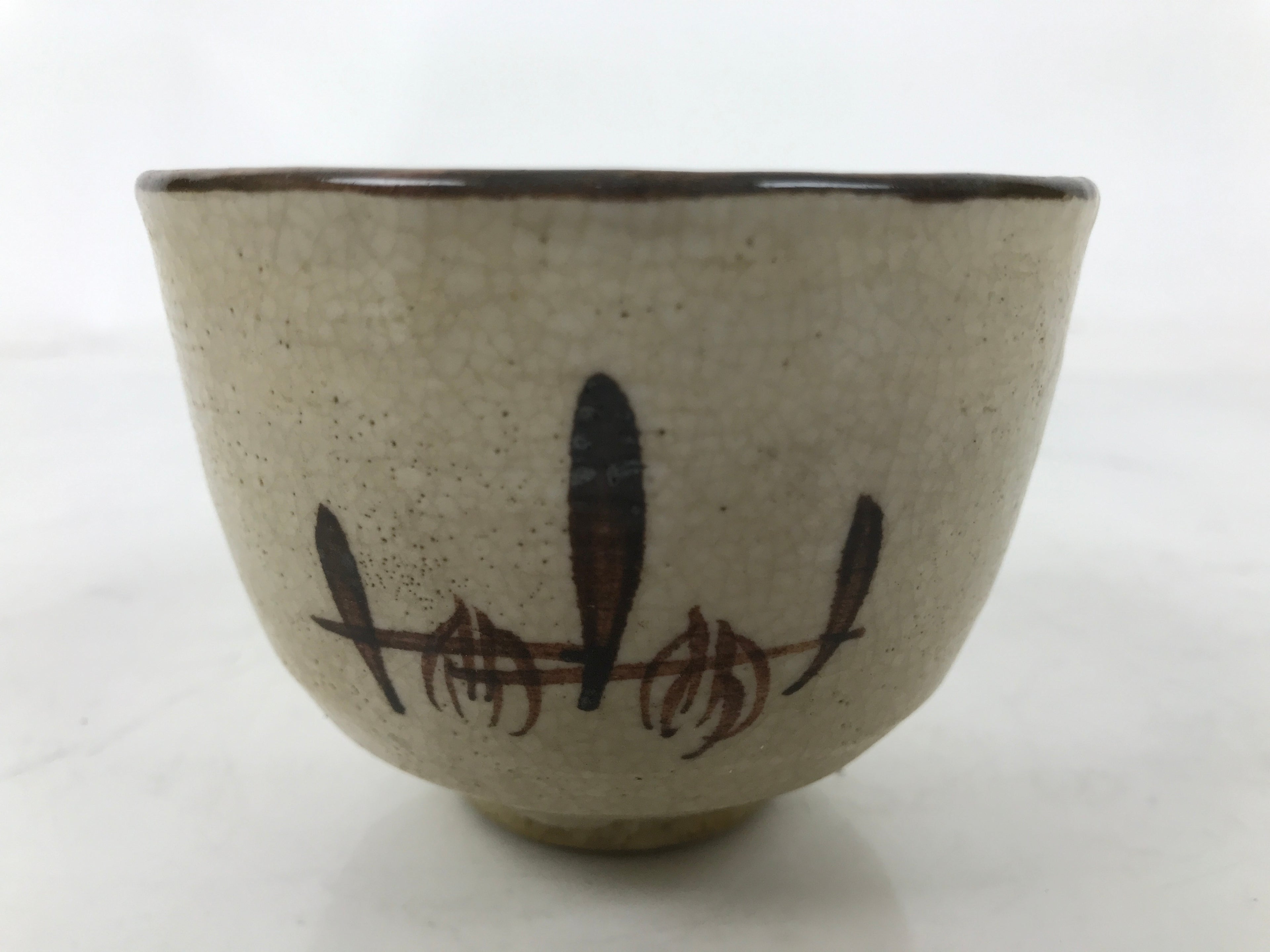 Japanese Oribe Ware Ceramic Yunomi Teacup Vtg Pottery Beige Green Yakimono TC563