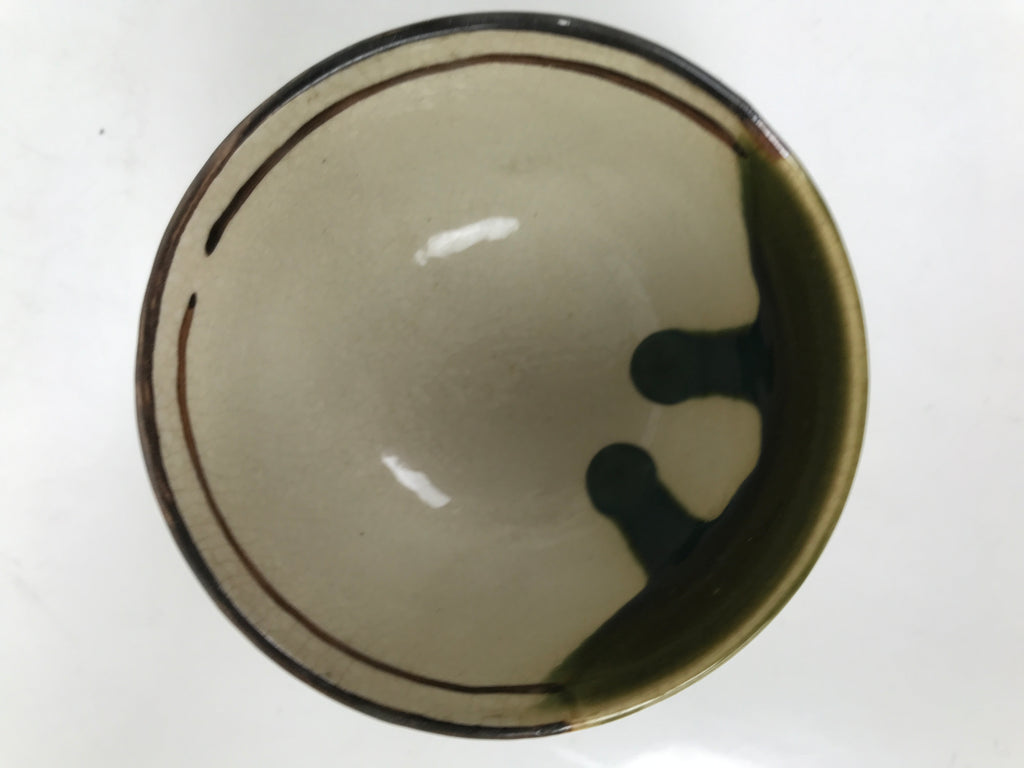 Japanese Oribe Ware Ceramic Yunomi Teacup Vtg Pottery Beige Green Yakimono TC563