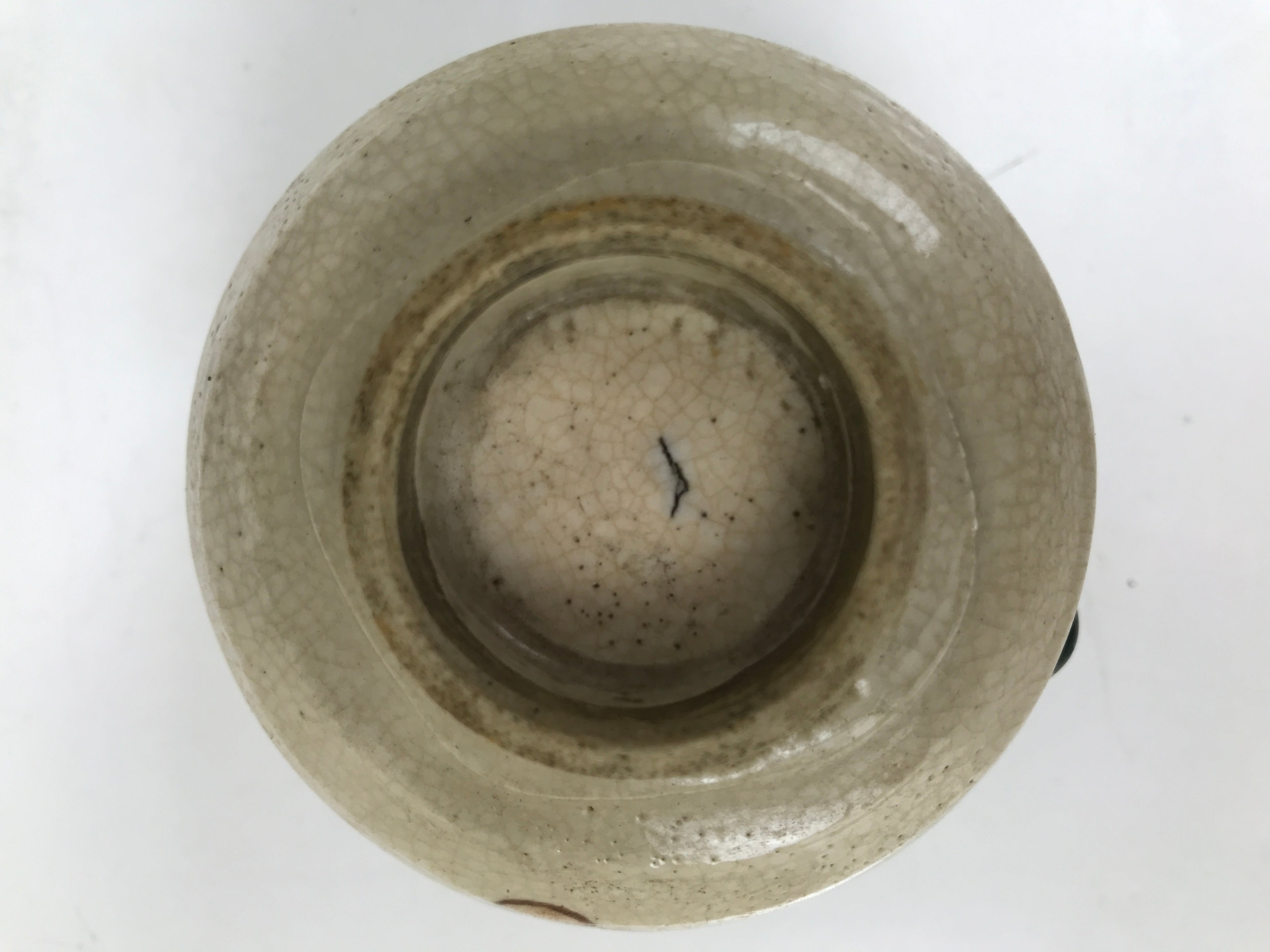 Japanese Oribe Ware Ceramic Yunomi Teacup Vtg Pottery Beige Green Yakimono TC563
