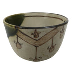 Japanese Oribe Ware Ceramic Yunomi Teacup Vtg Pottery Beige Green Yakimono TC563