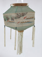 Japanese Paper Chochin Lantern Lamp Cover Vtg Trees Boats Blue White Tassel LT77