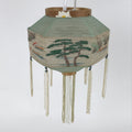 Japanese Paper Chochin Lantern Lamp Cover Vtg Trees Boats Blue White Tassel LT77