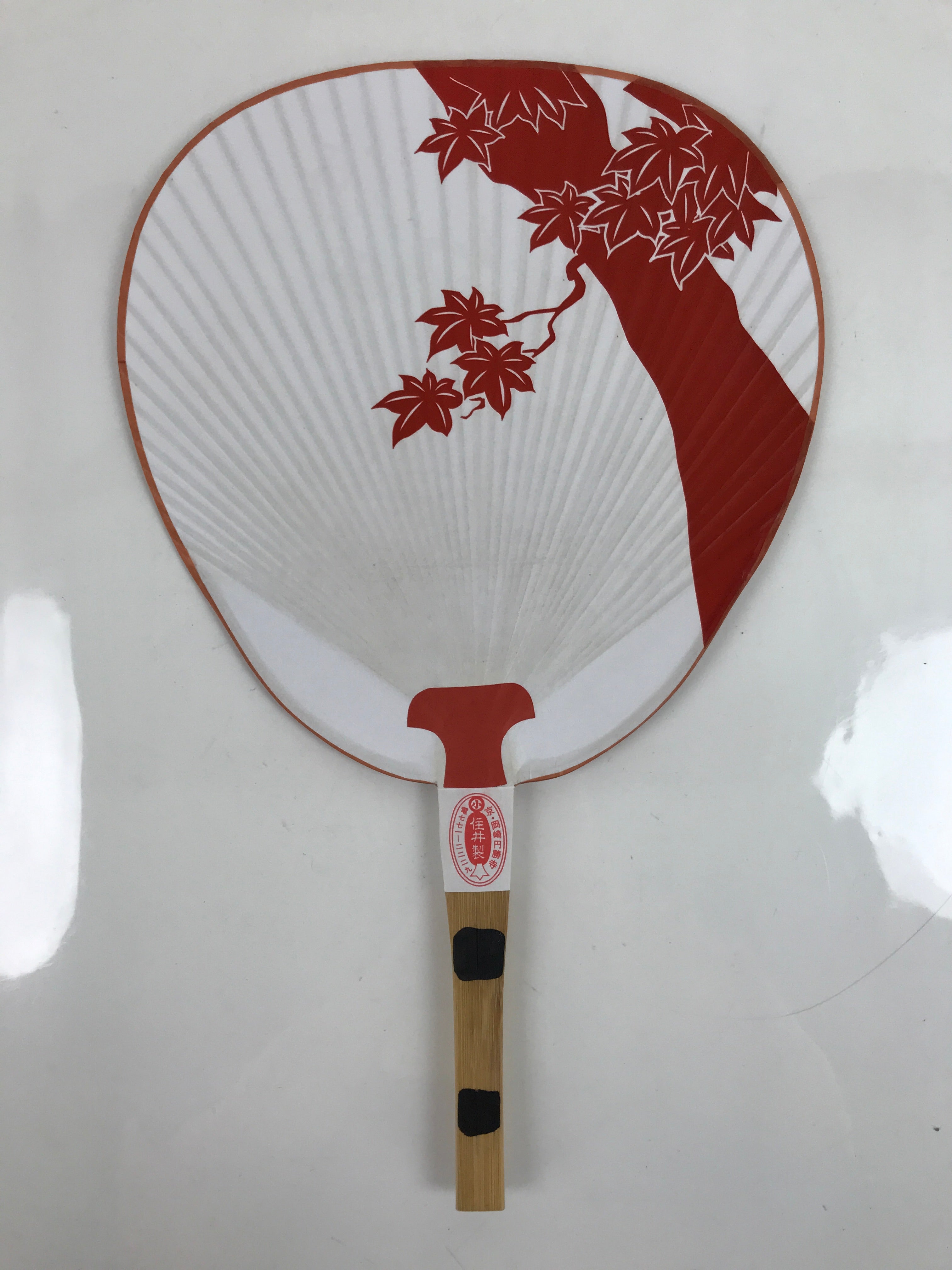 Japanese Paper Fan Fukakusa Uchiwa Bamboo Maple Leaves Momiji Red White U155