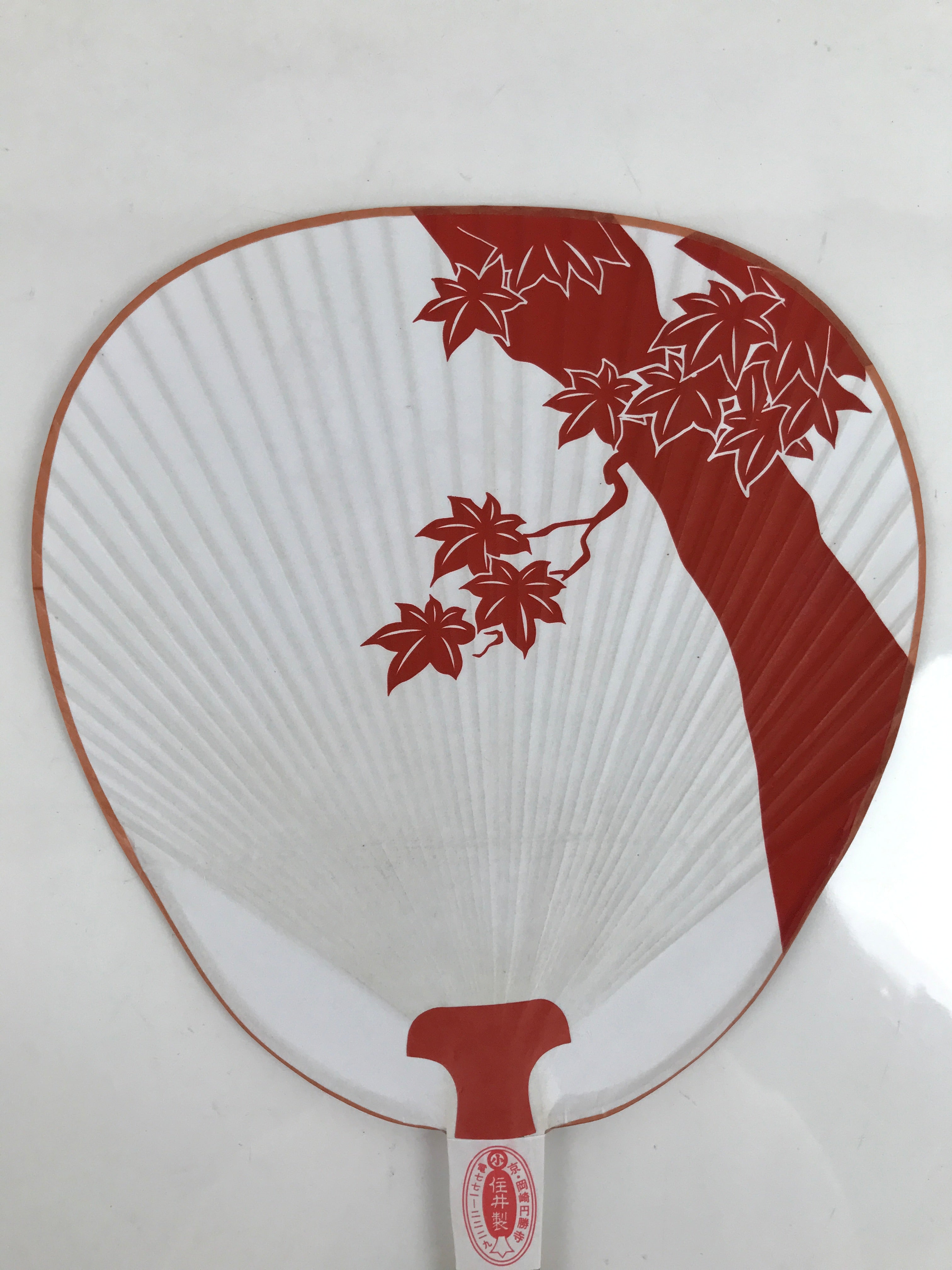 Japanese Paper Fan Fukakusa Uchiwa Bamboo Maple Leaves Momiji Red White U155