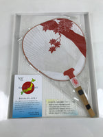 Japanese Paper Fan Fukakusa Uchiwa Bamboo Maple Leaves Momiji Red White U155