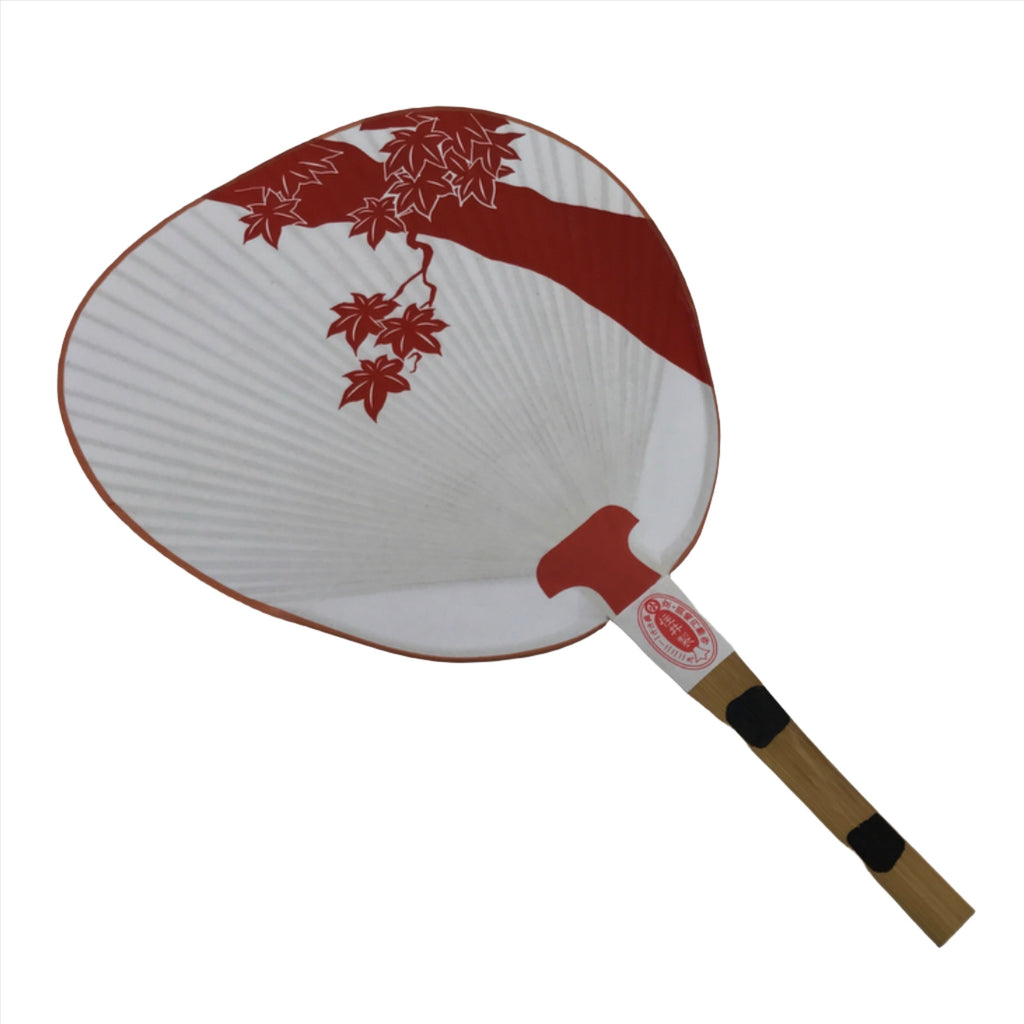 Japanese Paper Fan Fukakusa Uchiwa Bamboo Maple Leaves Momiji Red White U155