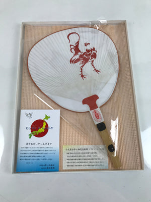 Japanese Paper Fan Fukakusa Uchiwa Bamboo Rooster Ito Jakuchu Red White U156