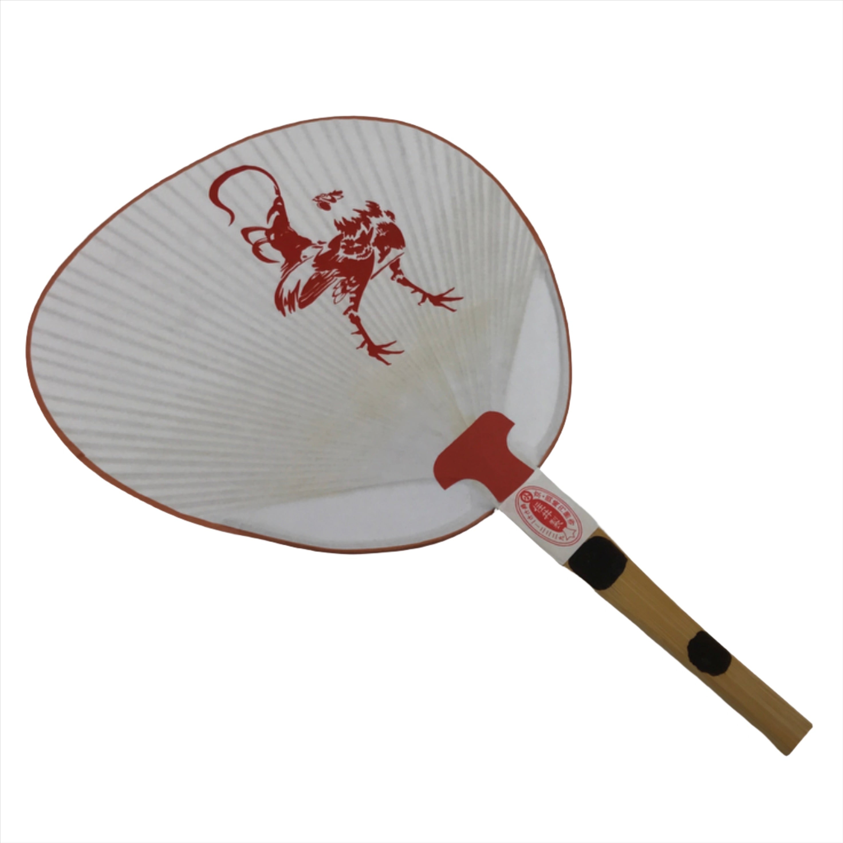 Japanese Paper Fan Fukakusa Uchiwa Bamboo Rooster Ito Jakuchu Red White U156