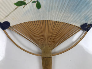 Japanese Paper Fan Fukakusa Uchiwa Bamboo Vtg Brown Bird Pink Camellia U176