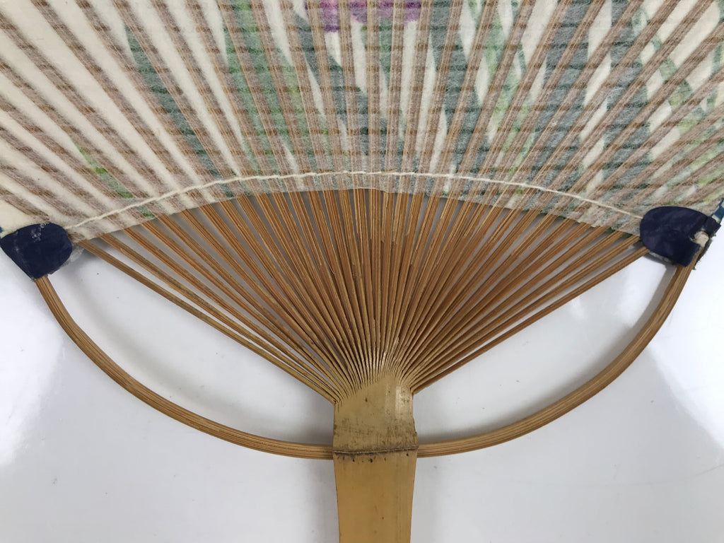 Japanese Paper Fan Fukakusa Uchiwa Bamboo Vtg Iris Ayame Dragonfly Purple U175