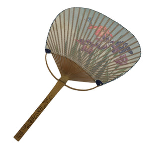 Japanese Paper Fan Fukakusa Uchiwa Bamboo Vtg Iris Ayame Dragonfly Purple U175