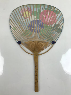 Japanese Paper Fan Fukakusa Uchiwa Bamboo Vtg Morning Glory Furin Summer U174