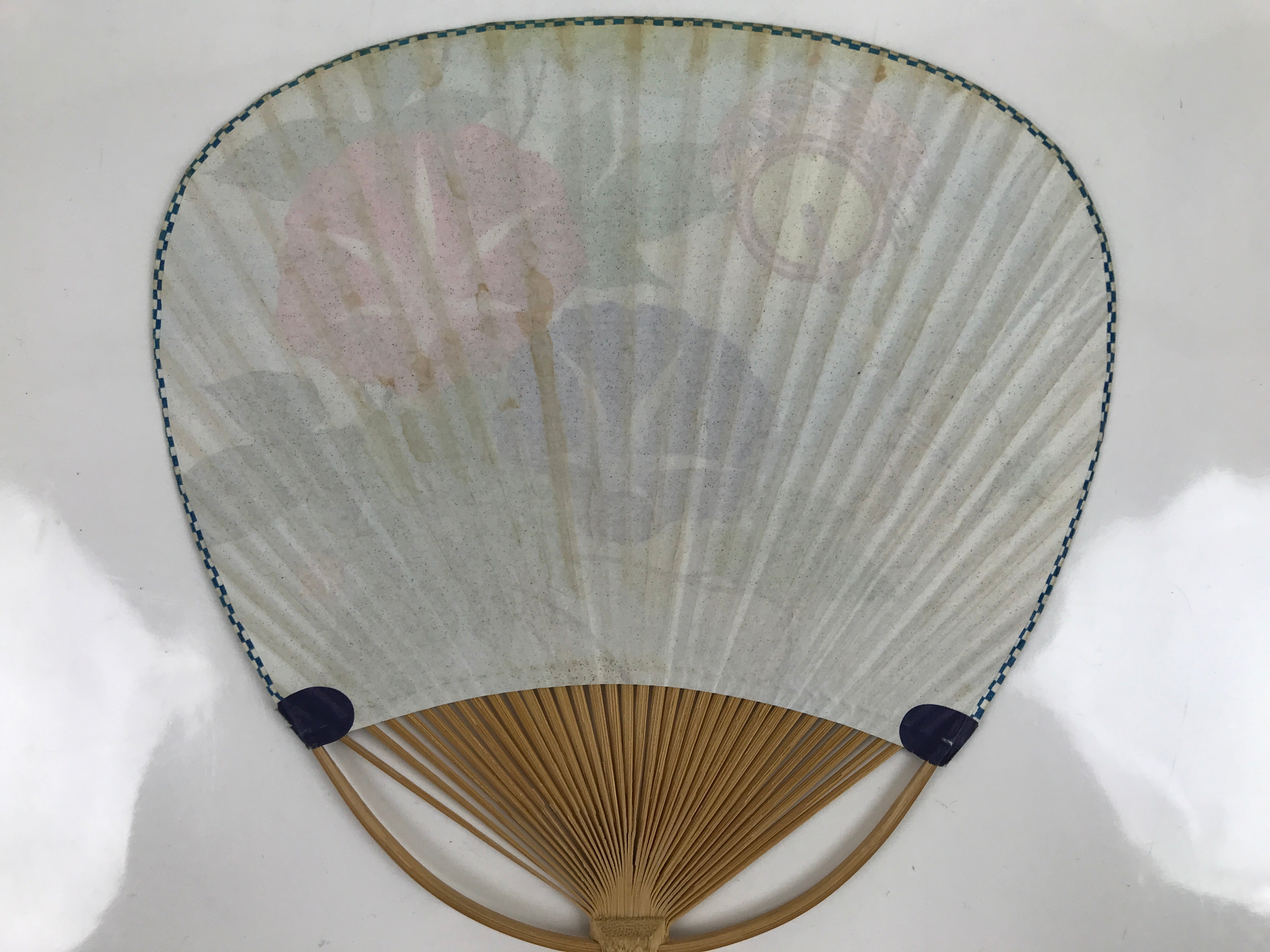 Japanese Paper Fan Fukakusa Uchiwa Bamboo Vtg Morning Glory Furin Summer U174