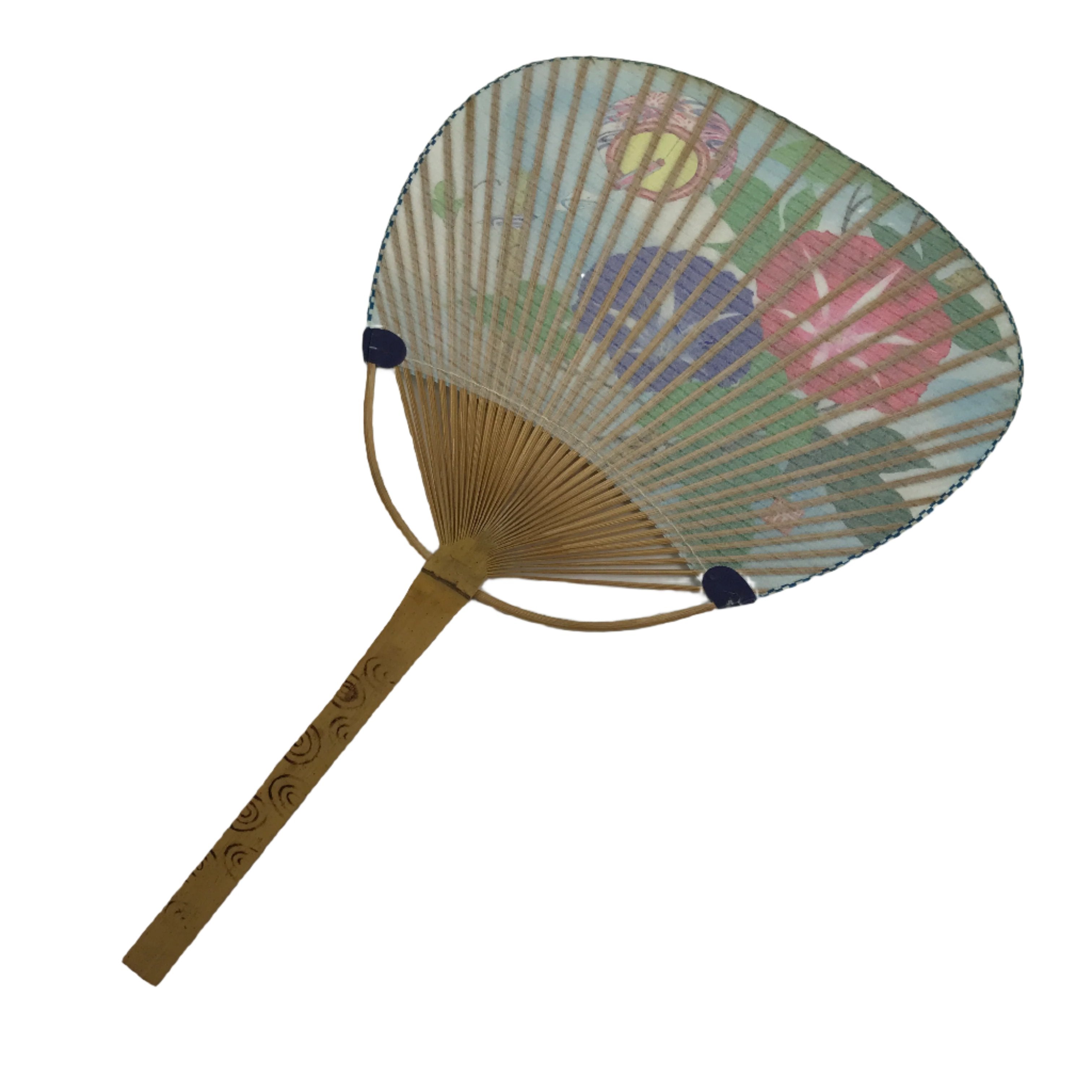 Japanese Paper Fan Fukakusa Uchiwa Bamboo Vtg Morning Glory Furin Summer U174